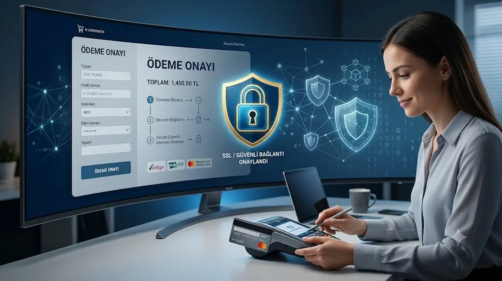 E-ticaret sitesinde sanal POS ile güvenli online ödeme işlemi.